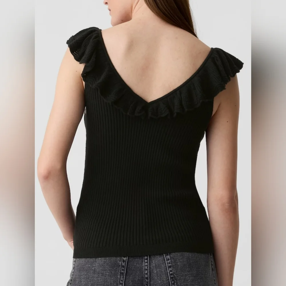 GAP Factory Women's Sleeveless Ruffle Edge Sweater Tank Top Sz XXL BLK - Picture 6 of 13